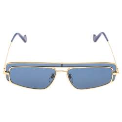 Pre Owned Loewe Blue Acetate and Gold Tone Metal LW40022U Rectangle Sunglasses