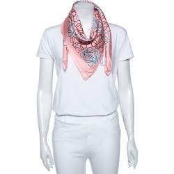 Loewe Pink Anangram Printed Silk Square Scarf 