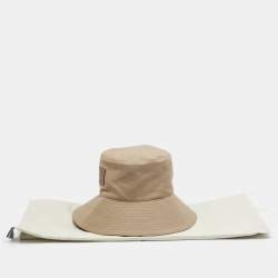 Pre Owned Loewe X Paula's Ibiza Beige Canvas Logo Fisherman Hat M