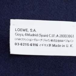 Pre Owned Loewe Navy Blue/Black Embroidered Wool Blend Fringed Scarf