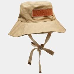 Pre Owned Loewe X Paula Ibiza Beige Canvas Logo Leather Trimmed Bucket Hat Size 54