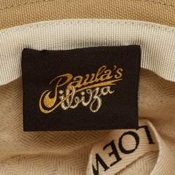 Pre Owned Loewe X Paula Ibiza Beige Canvas Logo Leather Trimmed Bucket Hat Size 54
