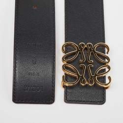 Pre Owned Loewe Black/Brown Leather Anagram Reversible Belt 85CM