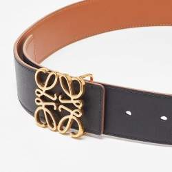 Pre Owned Loewe Black/Brown Leather Anagram Reversible Belt 85CM