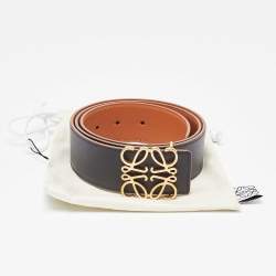 Pre Owned Loewe Black/Brown Leather Anagram Reversible Belt 85CM