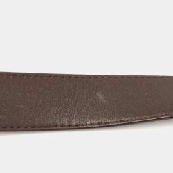 Pre Owned Loewe Black/Dark Brown Anagram Coated Canvas and Leather Logo Plague Belt 75CM