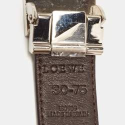 Pre Owned Loewe Black/Dark Brown Anagram Coated Canvas and Leather Logo Plague Belt 75CM