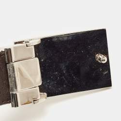 Pre Owned Loewe Black/Dark Brown Anagram Coated Canvas and Leather Logo Plague Belt 75CM