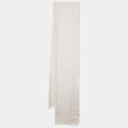 Loewe Cream Letters Jacquard Wool Blend Fringed Scarf