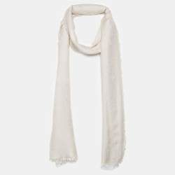 Loewe Cream Letters Jacquard Wool Blend Fringed Scarf