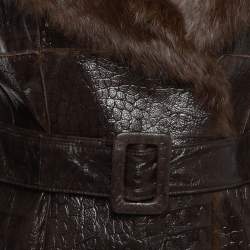 Loewe Brown Leather and Rabbit Fur Belted Jacket M
