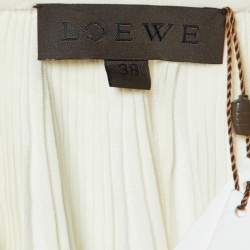 Pre Owned Loewe Off White Silk Embellished Sleeves Pleated Top M