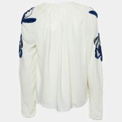 Pre Owned Loewe Off White Silk Embellished Sleeves Pleated Top M