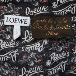 Pre Owned Loewe Navy Blue Printed Linen Collared T-shirt XS