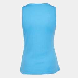 Pre Owned Loewe Blue Cotton Rib Knit Anagram Embroidered Tank Top L 