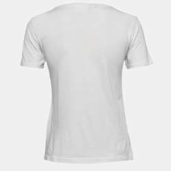 Pre Owned Loewe White Embroidered Cotton Knit Round Neck T-Shirt S