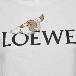 Pre Owned Loewe White Embroidered Cotton Knit Round Neck T-Shirt S