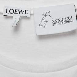 Pre Owned Loewe White Embroidered Cotton Knit Round Neck T-Shirt S