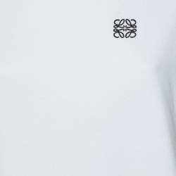 Pre Owned Loewe White Anagram Embroidered Cotton Crew Neck T-Shirt XS