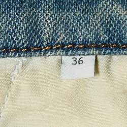 Pre Owned Loewe X Paula's Ibiza Blue Moon Print Denim Cargo Jeans S Waist 28"