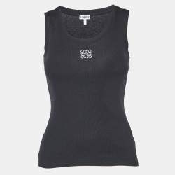 Pre Owned Loewe Black Logo Embroidered Rib Knit Tank Top XS