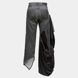 Pre Owned Loewe Black Denim Satin Draped Panel Asymmetric Pants M