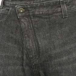 Pre Owned Loewe Black Denim Satin Draped Panel Asymmetric Pants M