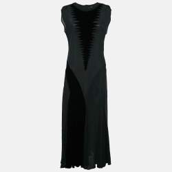 Pre Owned Loewe Black Crepe Velvet Panel Detail Sleeveless Maxi Dress M