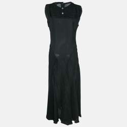 Pre Owned Loewe Black Crepe Velvet Panel Detail Sleeveless Maxi Dress M