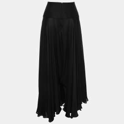 Pre Owned Loewe Black Silk Wool Blend Asymmetric Maxi Skirt M