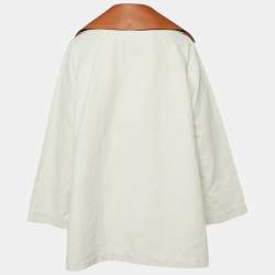 Loewe Beige Cotton-Linen Blend Leather Trimmed Peacoat S
