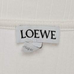 Pre Owned Loewe White Anagram Embroidered Rib Knit Crop Top M