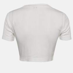 Pre Owned Loewe White Anagram Embroidered Rib Knit Crop Top M