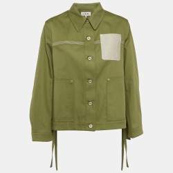 Loewe Green Cotton Blend Leather Logo Pocket Detail Workwear Jacket S