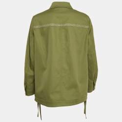 Loewe Green Cotton Blend Leather Logo Pocket Detail Workwear Jacket S