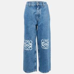 Pre Owned Loewe Blue Denim Logo Detail Baggy Jeans L Waist 32"
