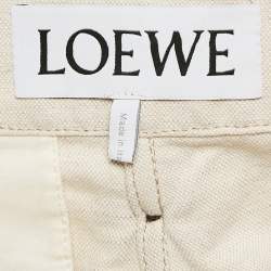 Pre Owned Loewe Cream Cotton Blend Leather Trim Wide-Leg Trousers M
