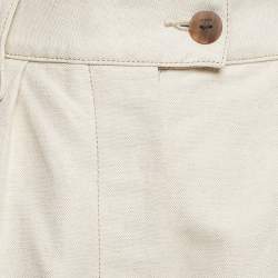 Pre Owned Loewe Cream Cotton Blend Leather Trim Wide-Leg Trousers M