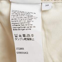 Pre Owned Loewe Cream Cotton Blend Leather Trim Wide-Leg Trousers M