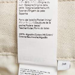 Pre Owned Loewe Cream Cotton Blend Leather Trim Wide-Leg Trousers M