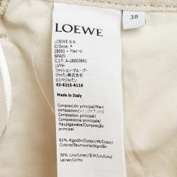 Pre Owned Loewe Cream Cotton Blend Leather Trim Wide-Leg Trousers M