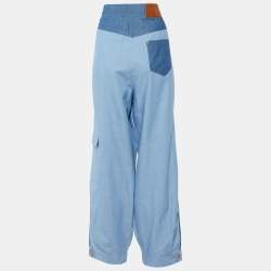 Pre Owned Loewe Blue Patchwork Denim Pleated Trousers XXL