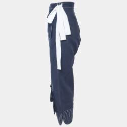 Pre Owned Loewe Navy Blue Linen & Cotton Cargo Trousers XL