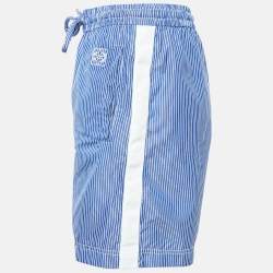 Pre Owned Loewe Blue/White Striped Cotton Drawstring Shorts S