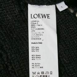 Loewe Black Wool Cable Knit Fringed Sweater L