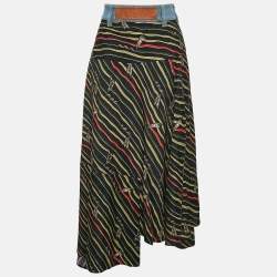 Pre Owned Loewe X Paula's Ibiza Printed Crepe Denim Trimmed Wrap Skirt M
