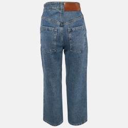 Pre Owned Loewe Blue Denim Logo Detail Straight Leg Jeans S Waist 26"