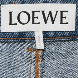 Pre Owned Loewe Blue Denim Logo Detail Straight Leg Jeans S Waist 26"