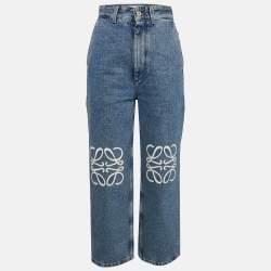 Pre Owned Loewe Blue Denim Logo Detail Straight Leg Jeans S Waist 26"