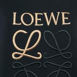 Pre Owned Loewe Black Logo Embroidered Cotton Crew Neck Sweatshirt L